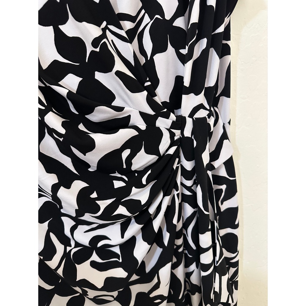 Susan Graver Womens XL Black White Abstract Floral Faux Wrap Ruched Sheath Dress - Picture 6 of 12